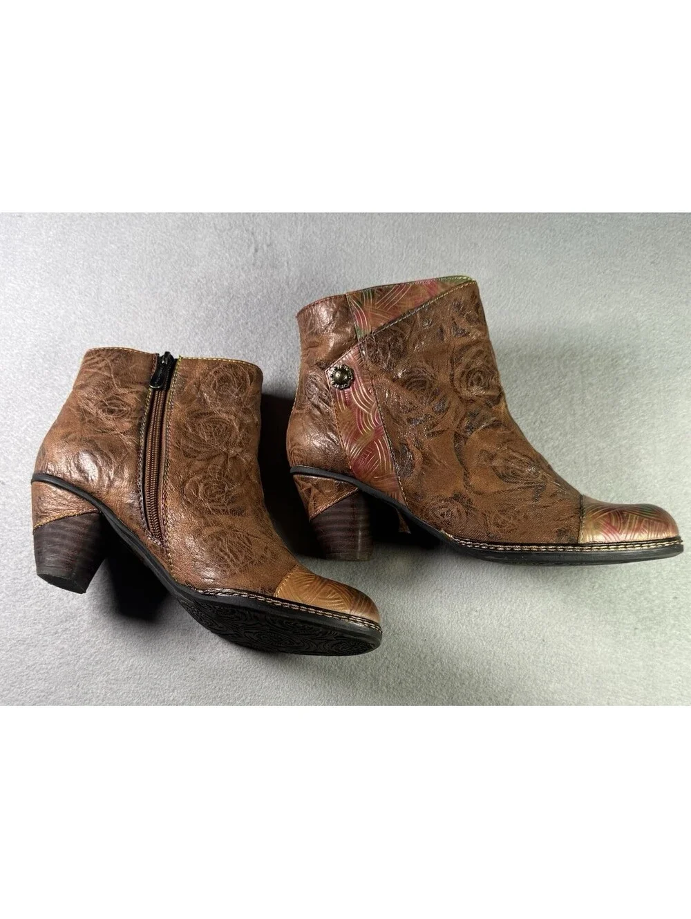 L'Artiste Spring Step Waterlily Brown Multi Leather Ankle Boots EU 39 US 8.5 EUC